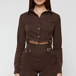 Maniere de Voir • Ruched chocolate brown top